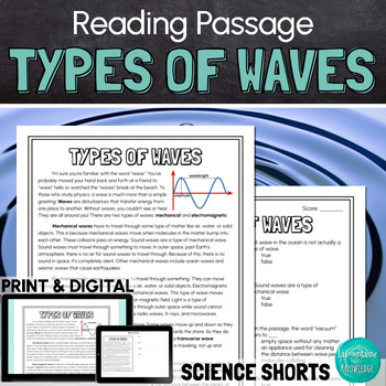 Preview of Types of Waves Reading Comprehension Passage PRINT and DIGITAL