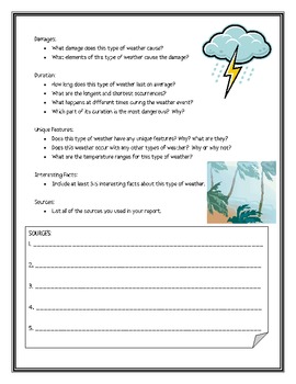 Types of Weather Informational Report Writing Sheets, 12 Pages Total!!