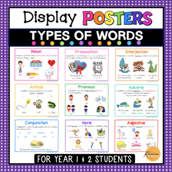 Preview of Types of Words Classroom Display Posters: Year 1 and Year 2