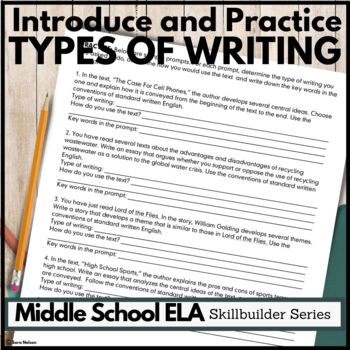 Preview of Types of Writing Lesson Plan and Practice | Writing Test Prep Middle School ELA