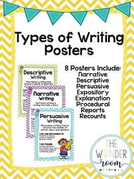 Preview of Types of Writing Posters - Chevron Posters