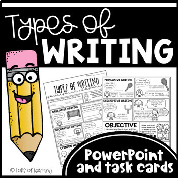 Preview of Types of Writing PowerPoint, Task Cards, & Posters