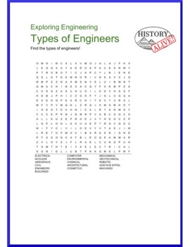 Preview of Types of engineers word search