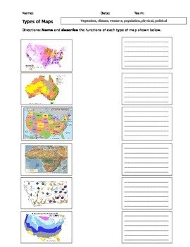 Preview of Zip File: Types of maps- 2 powerpoints, graphic organizer, and exit slip