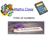 Types of numbers -:- Integer, Rational, Irrational, Square