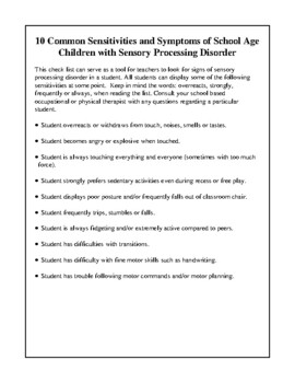 Preview of Types of sensitivities - Sensory processing disorder