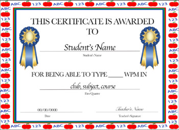Preview of Typing Award- Editable