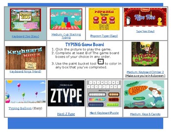Preview of Typing Choice Board for Elementary Students