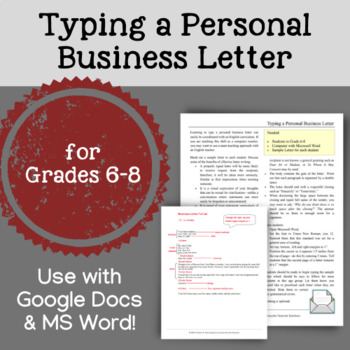 Preview of Typing a Personal Business Letter (for Google Docs or MS Word)