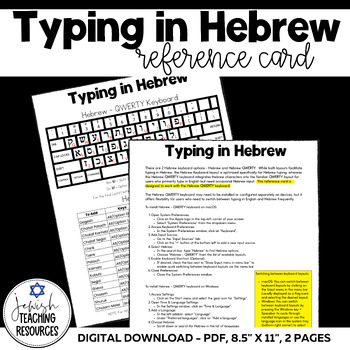 Preview of Typing in Hebrew Reference Sheet, Hebrew QWERTY Keyboard