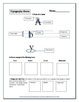 Preview of Typography Basics- The 7 parts of a Letter, Design your own and Find a Font