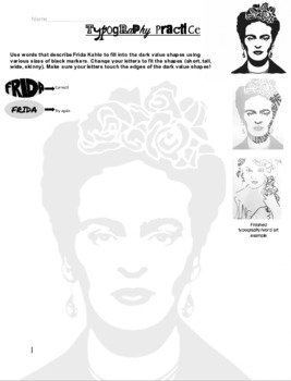 Preview of Typography/Word Art Practice Frida Kahlo