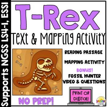 Preview of T-Rex Passage and Mapping Activity {NGSS Aligned 3-LS4, 4-ESS1, MS-LS4}