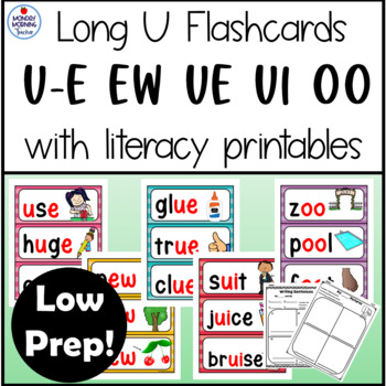 Preview of U-E EW UE UI OO Long U Vowel Teams Flashcards Printables Literacy Centers
