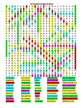 U S 50 States Word Searches And Answer Keys By Children First Tpt