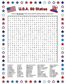 U.S.A. 50 States Word Search by LaRue Learning Products | TpT
