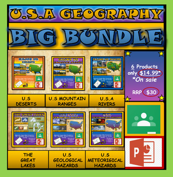 Preview of U.S.A Geography Bundle: Google Slides Presentations + PPT's + Worksheets