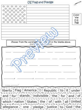 Preview of U.S.A~I Pledge Allegiance~Fill in the Blank~Cut and Paste~Autism~Color Flag