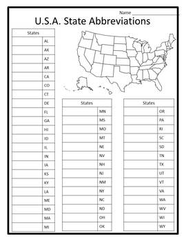 State Abbreviations Activities & Assessments State Abbreviations List
