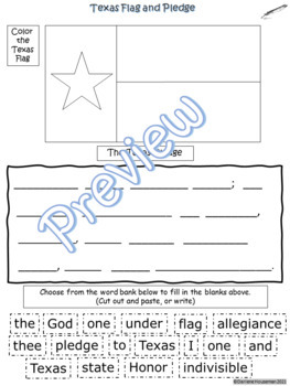 Preview of U.S.A. & Texas~Pledge WS~FLAG~Fill in the Blank~Cut and Paste~Autism~BUNDLE