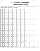 U.S. AND WORLD GOVERNMENT Word Search + KEY
