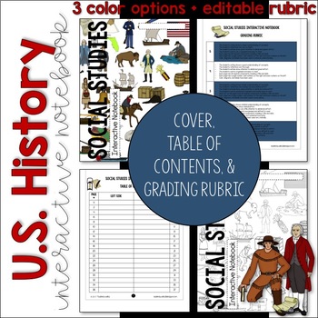 Preview of U.S./American History Interactive Notebook Cover, Rubric, Table of Contents