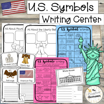 Preview of U.S. (American) Symbols Writing Center, Word Wall Cards, Writing Prompts, Paper