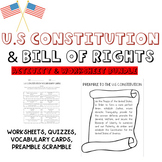 U.S CONSTITUTION & BILL OF RIGHTS WORKSHEET & ACTIVITY SET