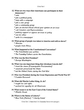 U.S. Civics Test of 100 Questions + 6 Practice Tests-All With & Without