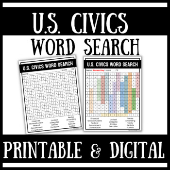 Preview of U.S. Civics Word Search | 3rd - 7th Grade | Printable & Digital