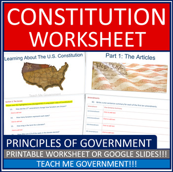 Preview of U.S. Constitution American Government Webquest Printable Worksheet Google Slides