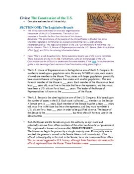 Preview of U.S. Constitution Analysis & Activity Worksheet