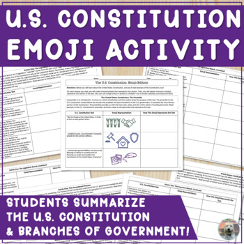 Preview of U.S. Constitution & Branches of Government EMOJI Activity