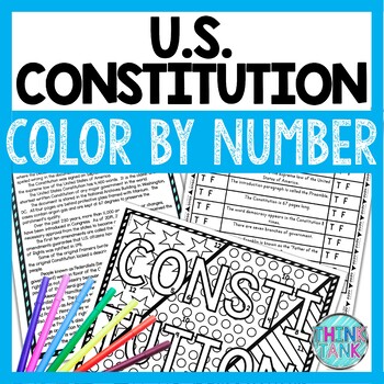 Preview of U.S. Constitution Color by Number - Reading Comprehension and Text Marking