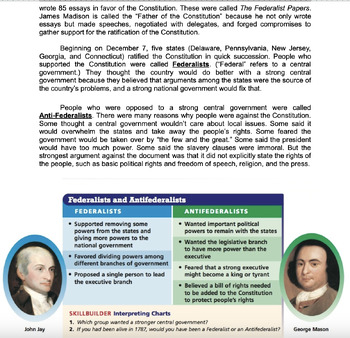 Preview of U.S. Constitution - Full Lesson (Reading, Comprehension Questions, & Activities)
