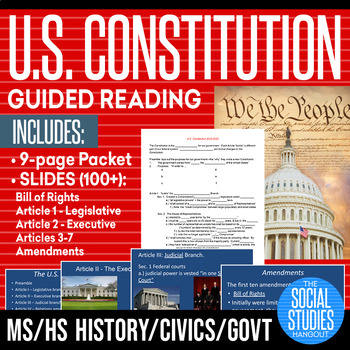 Preview of U.S. Constitution Guided Reading w/ Detailed Slides