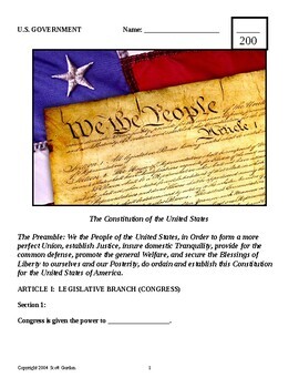 Preview of U.S. Constitution Outline Project & Answer Keys