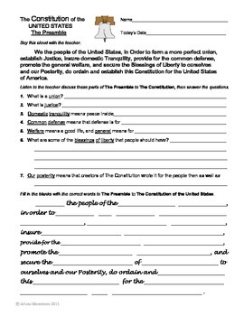 U. S. Constitution: Preamble and Bill of Rights Worksheets & Activity