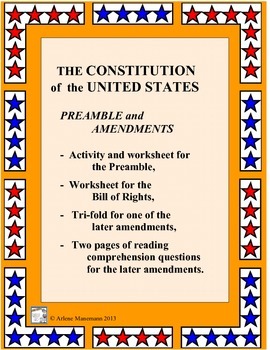Preview of U. S. Constitution: Preamble and Bill of Rights Worksheets & Activity
