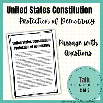 Preview of U.S. Constitution: Protection of Democracy Reading Passage with Questions