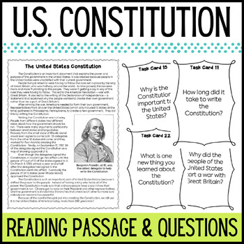 Preview of U.S. Constitution Reading Passage & Comprehension Questions - Constitution Day