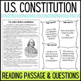 U.S. Constitution Reading Passage & Comprehension Question