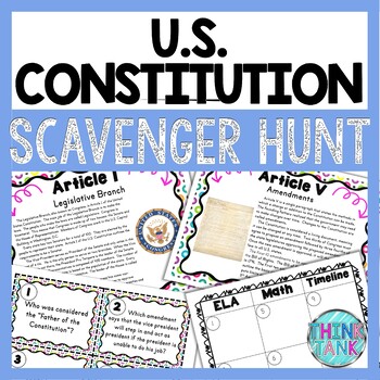Preview of U.S. Constitution Scavenger Hunt - Task Cards - Reading Comprehension