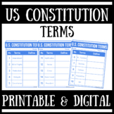 U.S. Constitution Terms | Worksheet + Quizlet | Printable 