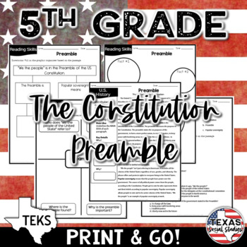 Preview of U.S. Constitution: The PREAMBLE | 5th Grade Social Studies Reading TEKS 5.14B