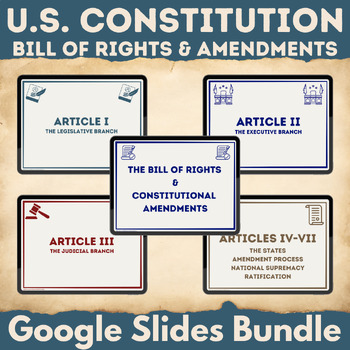 Preview of U.S. Constitution and Amendments Google Slides Fill in the Blank Notes Bundle
