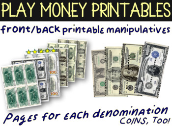 u s currency play money printable manipulatives all coins and bills