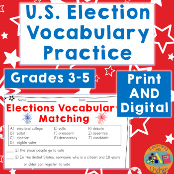 Preview of U.S. Election Vocabulary Activities & Quiz | Print & Digital | Interactive