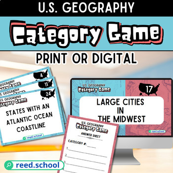 Preview of End of Year Social Studies Review U.S. Geography Category Game: 40 Categories