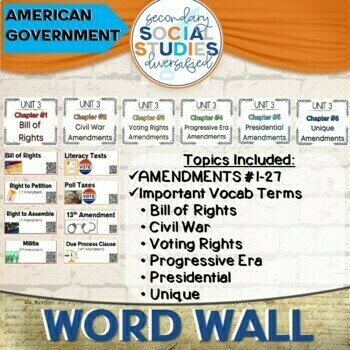 Preview of U.S. Gov Amendments in the Constitution Word Wall, Activities, Notes Grades 7-12